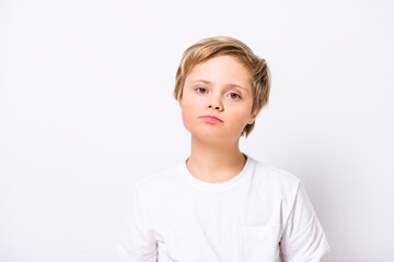 child boy posing on studio white background