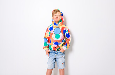 child boy posing on studio white background