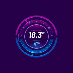 Fototapeta premium Thermostat smart thermometer and temperature control dial. Home climate control system, conditioning, heat and cooling regulator or controller screen, temperature and humidity measure vector indicator