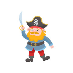 Male pirate character flat vector illustration. Cartoon ship captain, male character. Adventure concept