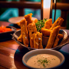 Cheese Sticks with a side of Ranch sauce generative ai 