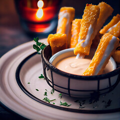 Cheese Sticks with a side of ranch sauce generative ai 