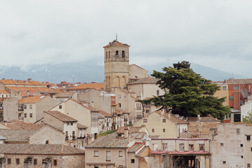 Fototapeta na wymiar Segovia, España. April 28, 2022: Panoramic landscape in the city with a view of the houses.