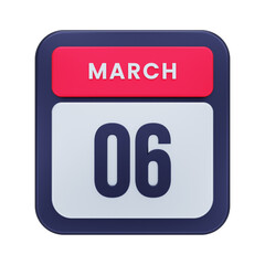 March Realistic Calendar Icon 3D Illustration Date March 06