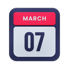 March Realistic Calendar Icon 3D Illustration Date March 07