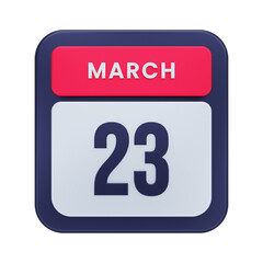 March Realistic Calendar Icon 3D Illustration Date March 23