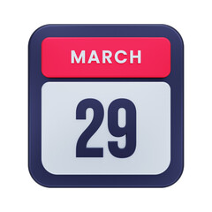 March Realistic Calendar Icon 3D Illustration Date March 29