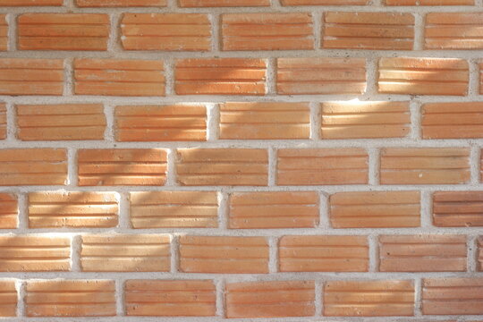 A brick wall with sunlight pouring down from the top right corner to the bottom left.
