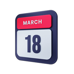 March Realistic Calendar Icon 3D Illustration Date March 18