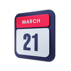 March Realistic Calendar Icon 3D Illustration Date March 21