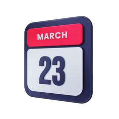 March Realistic Calendar Icon 3D Illustration Date March 23