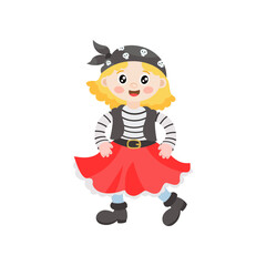Female pirate character flat vector illustration. Cartoon girl pirate, female character. Adventure concept