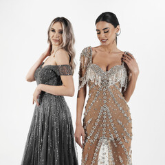 a model in an elegant evening dress dress