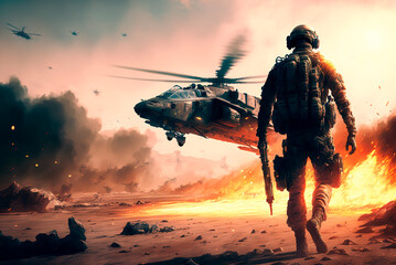 Military Tactical Special Squad Special Forces Unit, Equipped Armed Soldiers, Full Gear, Wartime, Battlefield Epic Scene