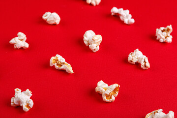 popcorn macro on a red background