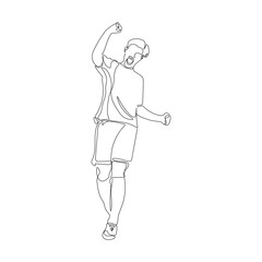 Fototapeta premium Soccer player celebrating goal. One continuous drawn line. Football Player in sport uniform. Sport Success Celebration. Vector illustration