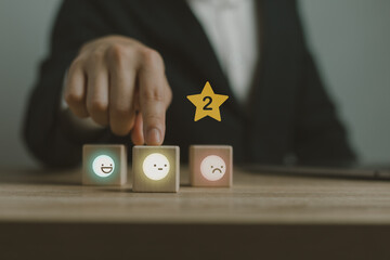 Businessman using thin line customer satisfaction rating.