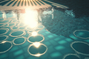 Pool water is rippling while the sun is reflecting. Generative AI