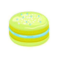Green macaroon for creating your own ice cream. Macaroon cartoon illustration. Summer, sundae concept