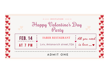 Ticket to a Valentine's day party . Admit one. Vintage