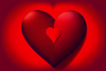 Valentine's Day, heart made out of hearts on a red background, romanticism, love, glittering - Generated AI