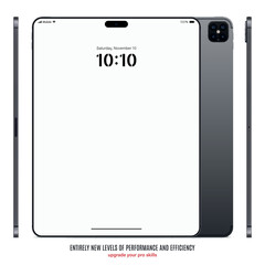 new frameless tablet grey color with blank touch screen saver front, back and side view isolated on white background. mockup of realistic and detailed device with shadow. vector illustration