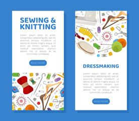 Sewing and Knitting Workshop Banner Design with Equipment Vector Template