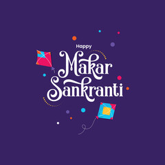 Happy Makar Sankranti Typography with colorful kite