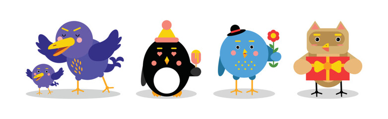 Funny Bird Characters with Wings and Beaks Vector Set