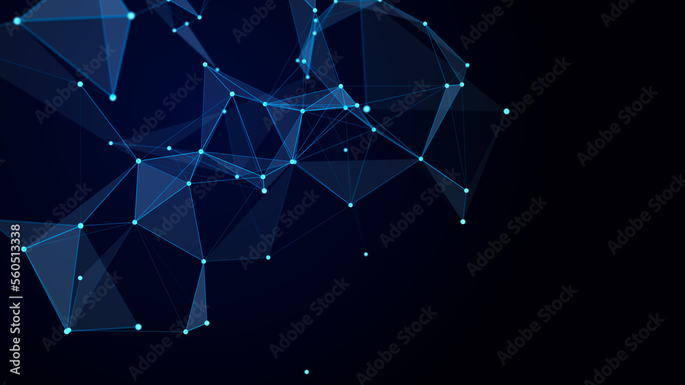 Fototapete Distribution of lines and points in space. Digital background of data network connection. 3D rendering.