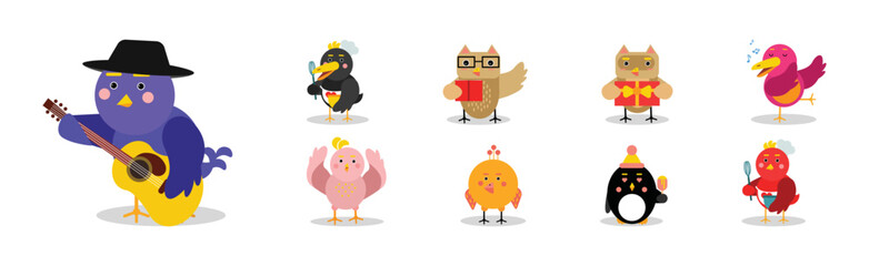 Funny Bird Characters with Wings and Beaks Vector Set