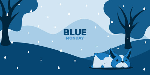 Naklejka premium Cute dog on Blue Monday landscape