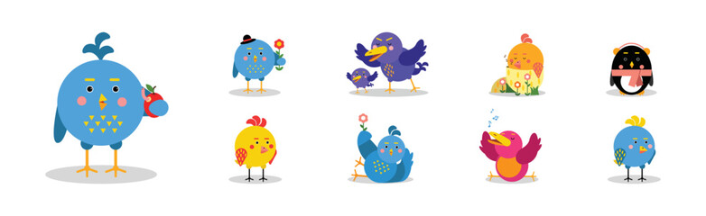Funny Bird Characters with Wings and Beaks Vector Set