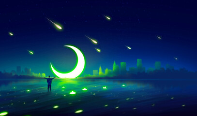 Obraz na płótnie Canvas night sky with moon and stars