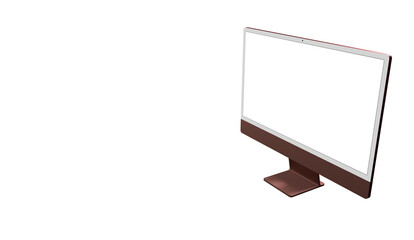 Computer display with white blank screen. Front view. Isolated on white background. 3D...