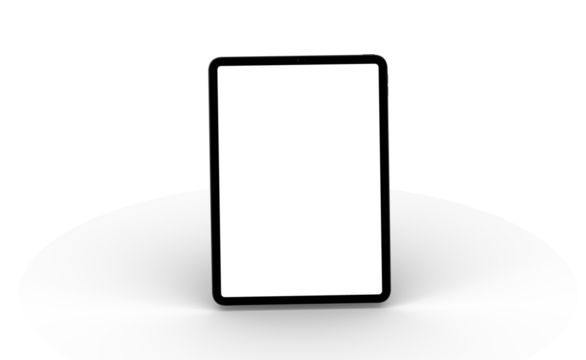 3D brandless tablet with empty screen isolated on white background