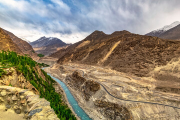 View of Hunza River from the Altit Fort - mountain river, Gilgit-Baltistan 