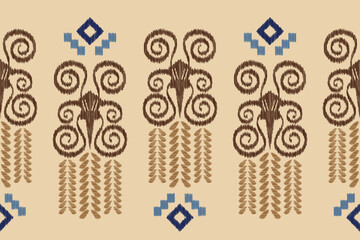 Ethnic Ikat fabric pattern geometric style.African Ikat embroidery Ethnic oriental pattern white brown cream background. Abstract,vector,illustration. For texture,clothing,wrapping,decoration,carpet.