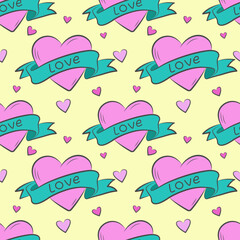 Vector pattern of cute illustrations for Valentine's Day, wedding, for websites and interfaces, mobile applications, postcards, wrapping paper, advertising.Vector pattern with hearts.