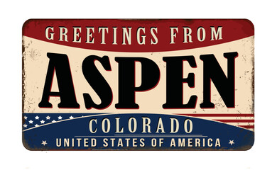 Fototapeta premium Greetings from Aspen vintage rusty metal sign