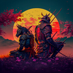 Art design samurai together after battle