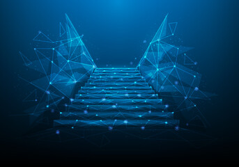 business stair success technology digital. staircase climbing target. path to goal achieve. vector illustration hi-tech design. ambitions concept.