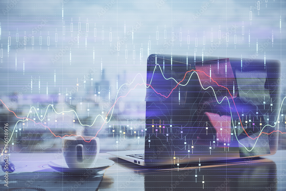 Aufkleber financial chart drawing and table with computer on background. multi exposure. concept of internatio
