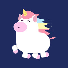Unicorn. illustration of cute cartoon white Unicorn with pink mane. Isolated on dark blue background.