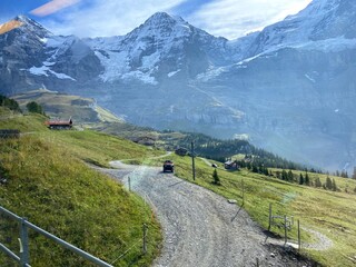 Fototapeta na wymiar Swiss landscape in the mountains with road