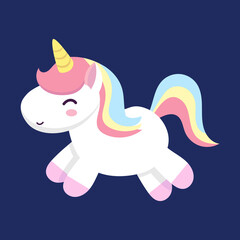 Unicorn. illustration of cute cartoon white Unicorn with pink mane. Isolated on dark blue background.