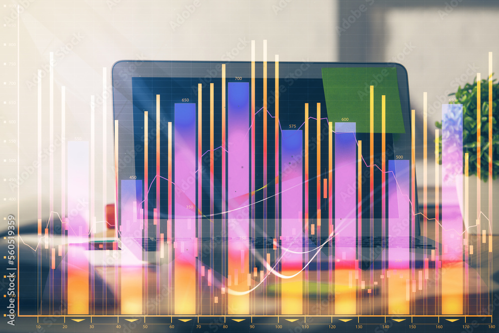 Aufkleber financial chart drawing and table with computer on background. multi exposure. concept of internatio