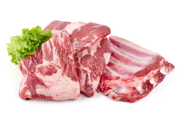 Pork ribs. Raw meat, isolated on white background.