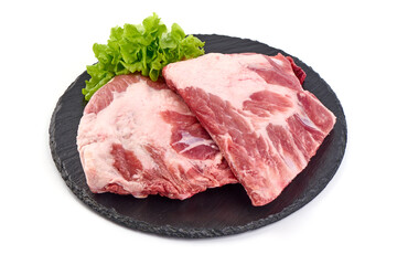 Pork ribs. Raw meat, isolated on white background.