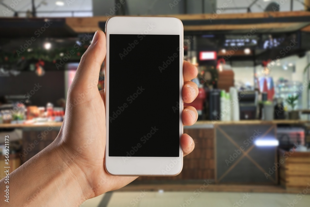 Poster Customer hands using phone with a blank screen